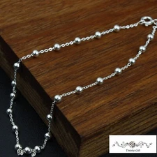 Women 925 Sterling Silver Bead Silver Ball Bead Chain Anklet Foot Bracelet 9-10"
