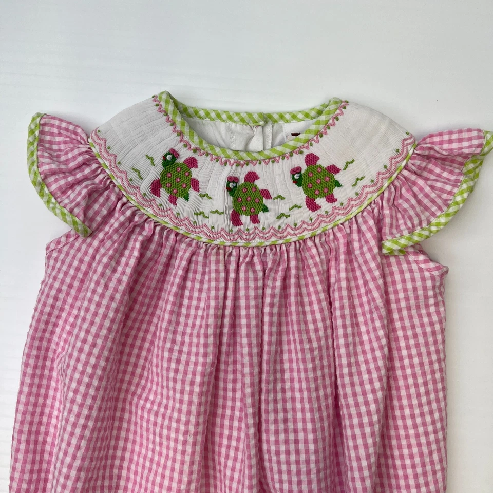 Surcie Mameluco Niña 2T Tortuga Seersucker Guinga Volantes Botón Trasero Resort Core G Foto 2 de 4