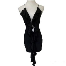 NEW Sexy Strappy Black Ruffle Draped Cocktail Mini Dress XS S