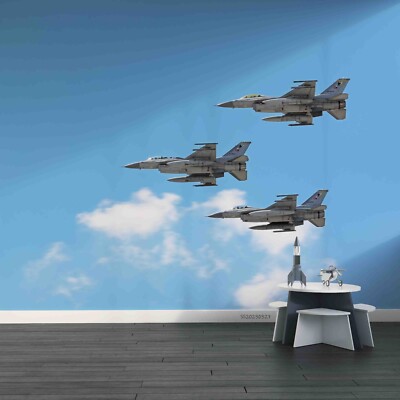 3D Plane Blue Sky Clouds Landscape Self-adhesive Removable Wallpaper Murals