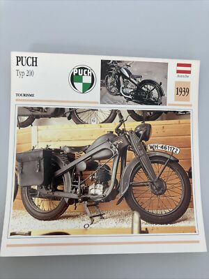 Puch Typ 200 1939 Collectible Motorcycle Card Atlas Austria