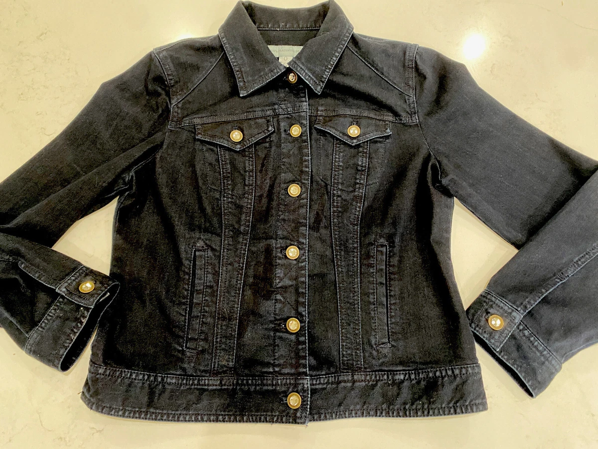 Chicos Platinum Size O X Small Denim Jean Jacket EUC Womens Black Bling