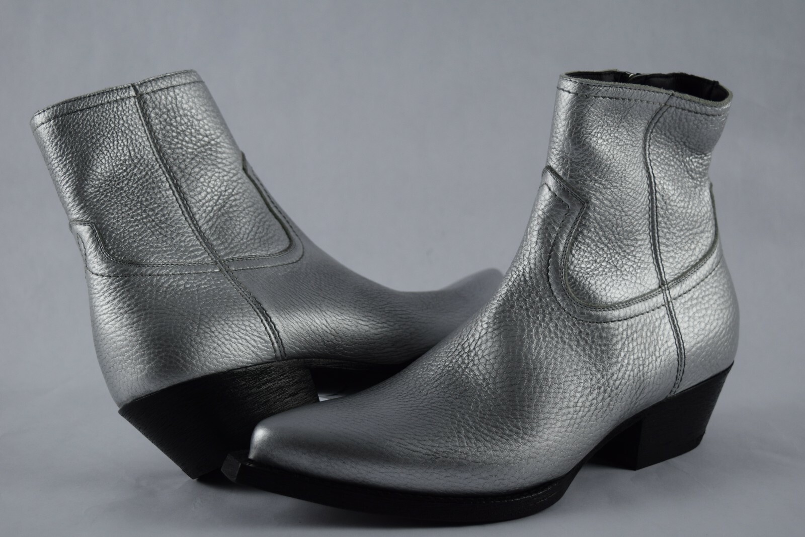 Stivali in pelle invecchiati nuovi con scatola da donna YSL Saint Laurent Western Lukas cerniera 37 5