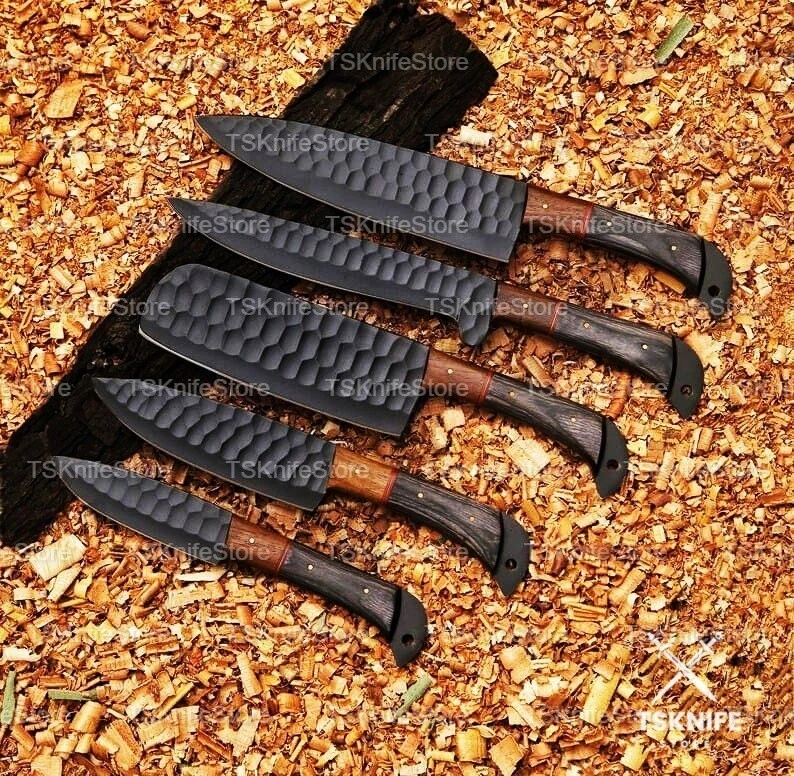 Custom Handmade 5-piece Chef Set With Leather Bag, Kitchen Knife Set