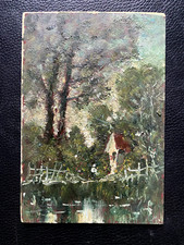 ::DIPINTO OLIO MARTERL IMPRESSIONISTA MINIATURA °RAGAZZA ANTICO NON FIRMATO BOSCO QUADRO OLIO
