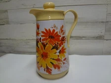 VINTAGE INSULATED LIDDED PITCHER CARAFE - COFFEE-TEA-BEVERAGE-FLORAL- INTERPUR