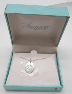 SAMARA STERLING SILVER PEDANT NECKLACE OVAL INITIAL S WITH GIFT BOX