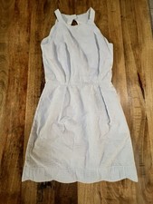 Lauren James White& Blue Seersucker Mini Dress W/Pockets Size XS Preppy Classic