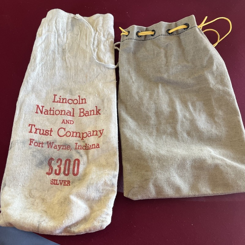 Vintage Lincoln National Bank Trust Bag Lot $300 Silver Empty Fort Wayne Ind