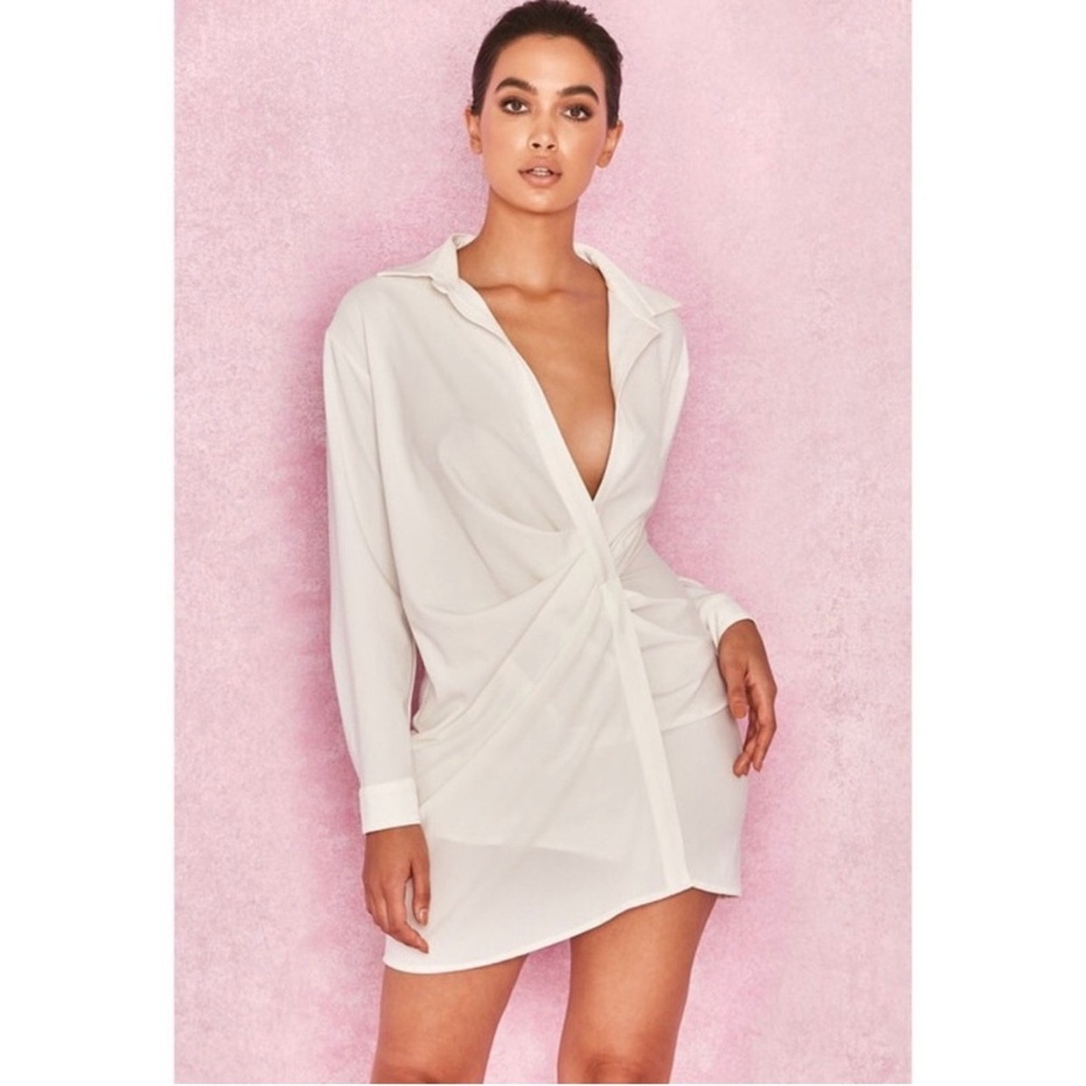 house of cb white shirt dress Bailey White Twist Front Cutout Shirt Mini Dress
