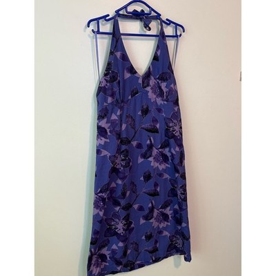 Vintage Monsoon Halter V-Neck Floral Dress in Purple