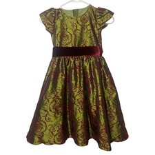 Swea Pea Lilli Girls Green Burgundy Damask Velvet Holiday Dress C812 Size 7