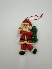Vintage Santa Claus Christmas Ornament Clay Dough Glazed Polymer Hanging Figure