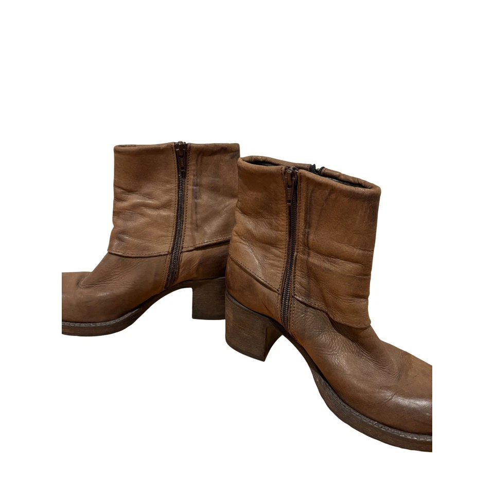Paola Firenze 棕色意大利皮靴金色拉链女式 36 码英国 5.5 美国 — 第 3/4 张图片