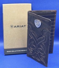 Ariat Mens Boot Embroidery Leather Checkbook Cover Rodeo Wallet Brown