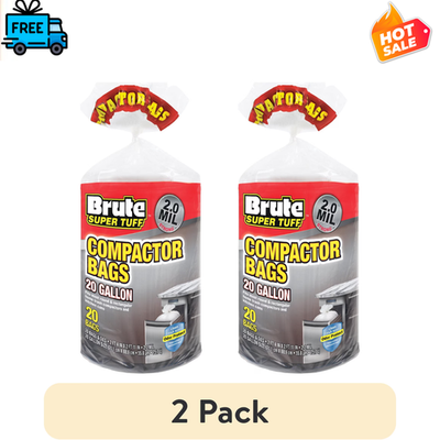 #ad 2 Pack Brute Super Tuff Compactor Trash Bags 20Gal 20Ct Twist Tie $22.99