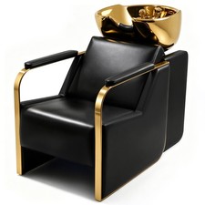 Black Gold Salon Backwash Shampoo Chair Ceramic Bowl Sink Hair Spa Wash Stations