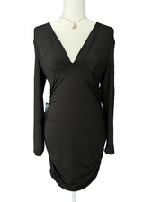 Women's Unbranded Size Large Ruched Sides Deep V Neck 35" Black Dress Length