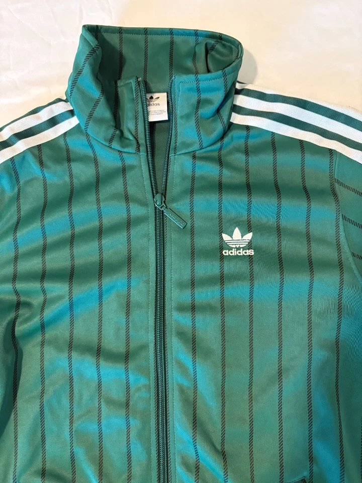 Adidas Originals XS Green Track Jacket Trefoil Striped Full Zip Retro 3-Stripes - Image 3 of 4