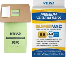 VEVA 40 Pack Type BB Bags for Oreck Handheld Canister Vacuum PKBB12DW, BB180–CC1