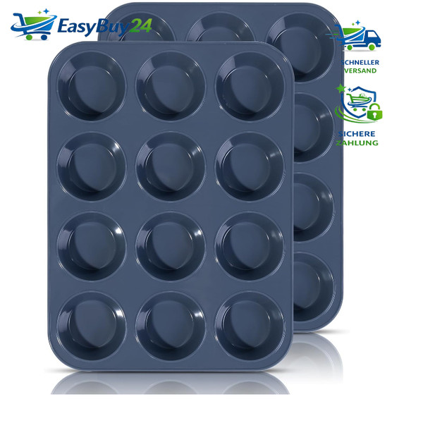 Muffinform Silikon 12 Muffins Antihaft Backform 33 X 25 X 3 Cm Grau 2 StüCk-image