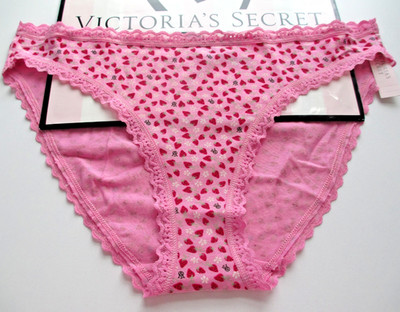 VICTORIA'S SECRET Cotton Bikini Panty S M L XL Strawberry Pink NWT Lace Trim VS
