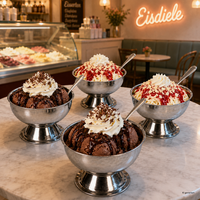 4Er Set Eisbecher Rob Mit Fuß Ø9,5Cm Edelstahl Dessert-Schale FrüChte Eisdiele