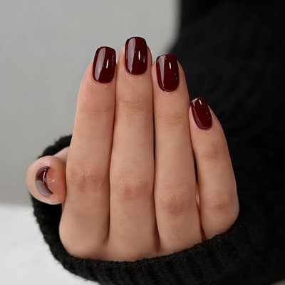 Dark Red Press On Nails Square -Short Press On Nails B-Dark Red Short Square