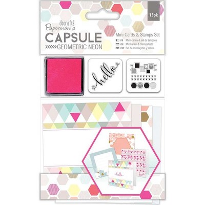 Papermania Geometric Neon Mini Cards & Stamps Set 15/Pkg