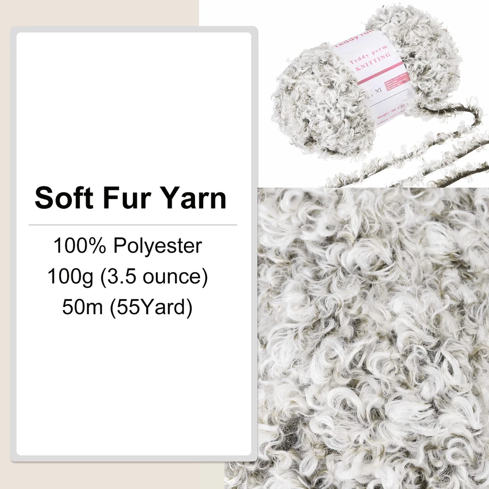 Fur Yarn Soft Fluffy Chunky Yarn Fuzzy Yarn Pale Gray for Crocheting,50m Foto 3 de 4