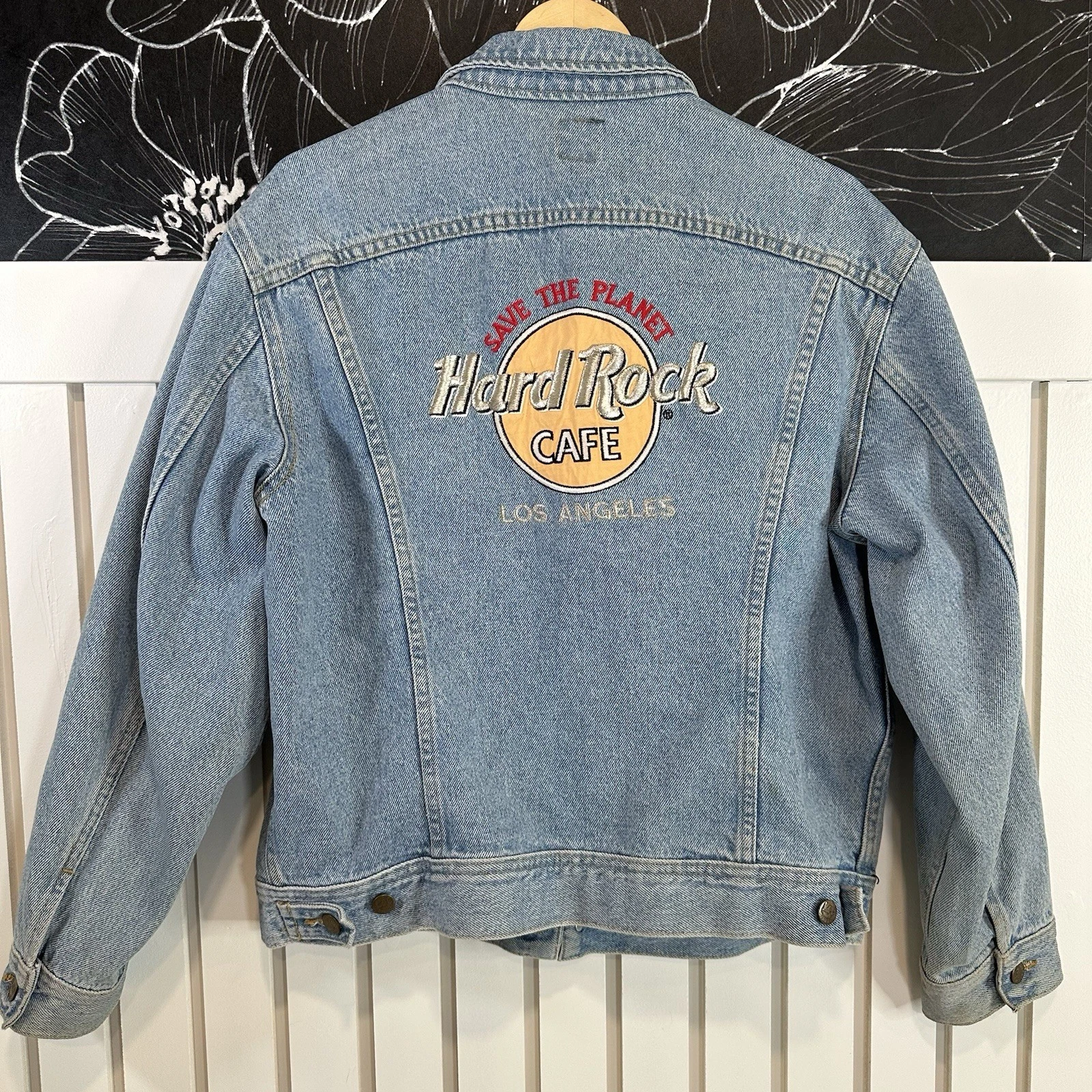 Vintage Lee Hard Rock Cafe Los Angeles Denim Jacket USA 90s Guitar Pins  Medium image 8