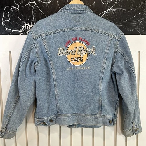 Vintage Lee Hard Rock Cafe Los Angeles Denim Jacket USA 90s Guitar Pins  Medium image 8