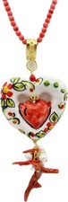 ??? Collana in Pasta di Corallo con Ciondolo Cuore in Ceramica ???