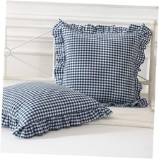 Ruffle Throw Pillow Covers 20"x20",2 Pack 20" x 20" Pack of 2 Navy Blue Plaid