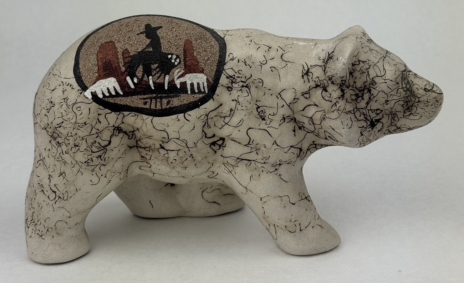 Native American Navajo Bear Figurine Sculpture Carved Horse Hair Pottery Signed