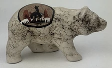 Native American Navajo Bear Figurine Sculpture Carved Horse Hair Pottery Signed