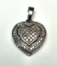 Solid 10K White Gold Heart Shaped Pendant with Approx 70 Genuine Diamonds