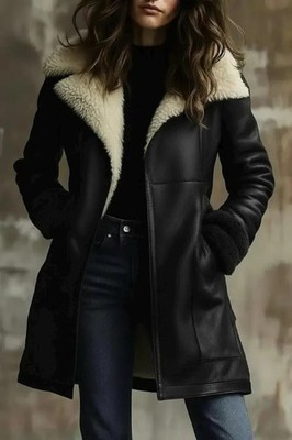 Women's Shearling Leather Coat, Real Lambskin Aviator Long Coat, Warmth Apparel