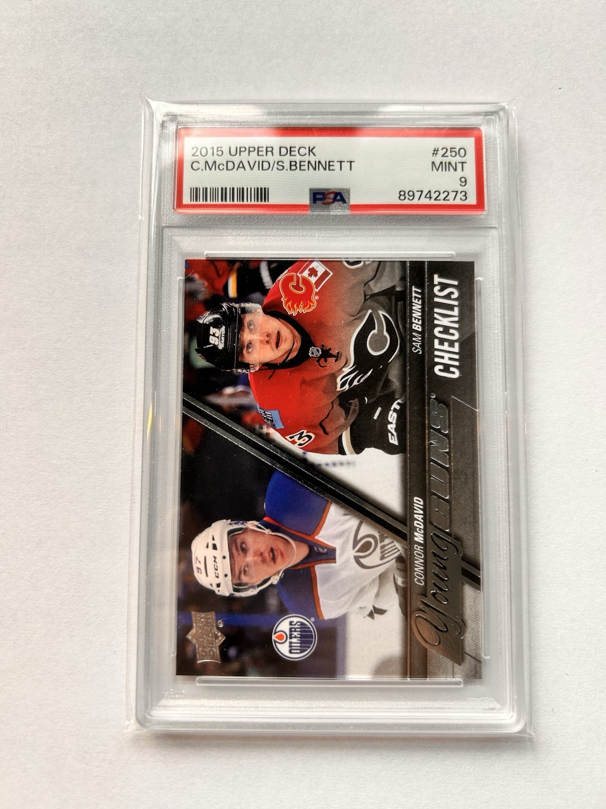 Connor McDavid And Sam Bennet Young Guns Checklist 2016-16 Series One PSA 9 view 2