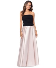 XSCAPE Women's Strapless Pleated-Top Mixed-Media Gown Size 6 Black Beige $279