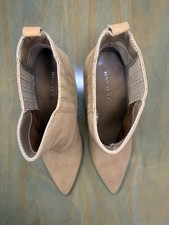 Marc Fisher Women s Beige Suede Pointed Toe Ankle Bootie Pull-On Comfort