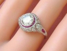 3Ct Art Deco Style Round Cut Lab Created Diamond Wedding 14K White Gold FN Ring