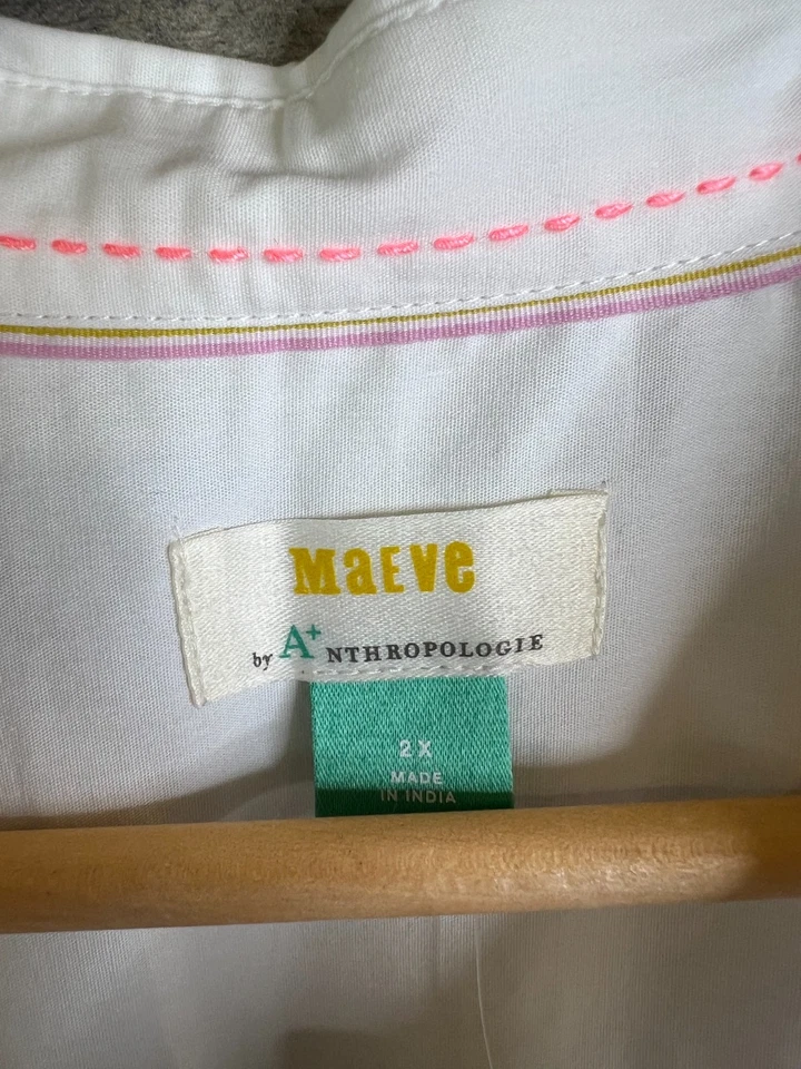 Vestido Camisa Midi Maeve Anthropologie Talla 2XL Blanco Algodón Abotonado Básico Foto 3 de 4