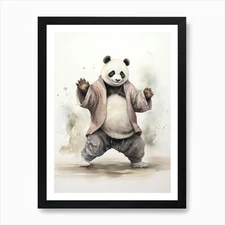 Panda Art Practicing Tai Chi Waterc Framed Wall Art Poster Canvas Print Picture