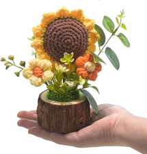 Handmade Crochet Sunflower Bouquet Knitted Po...