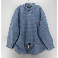 Ralph Lauren Shirt Men 2XB Big Blue Button Down Plaid Classic Fit Pink Pony