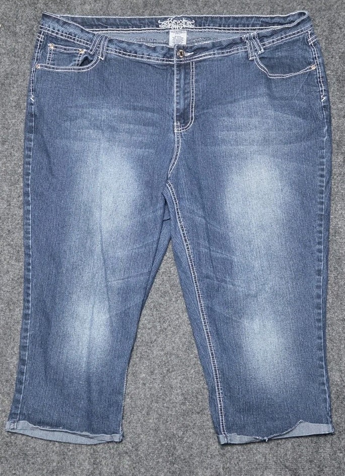 Revolt Women Jeans Size 20W Capri Blue Denim Straight Embroidered Streetwear
