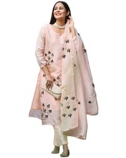 GoSriKi Women's Cotton Blend Straight Printed Kurta with Pant  Dupatta Brus...