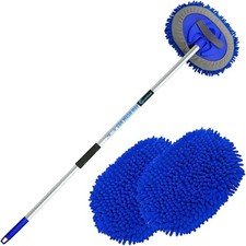 62" Car Wash Brush Mop Kit with Long Handle, 2 in 1 Chenille Microfiber Blue