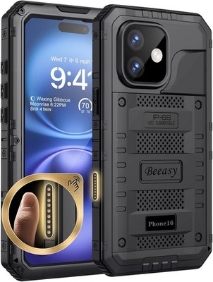 Beeasy iPhone 16 Hülle Wasserdicht Ganzkörper Schutz Stoßfest Staubdicht Schwarz